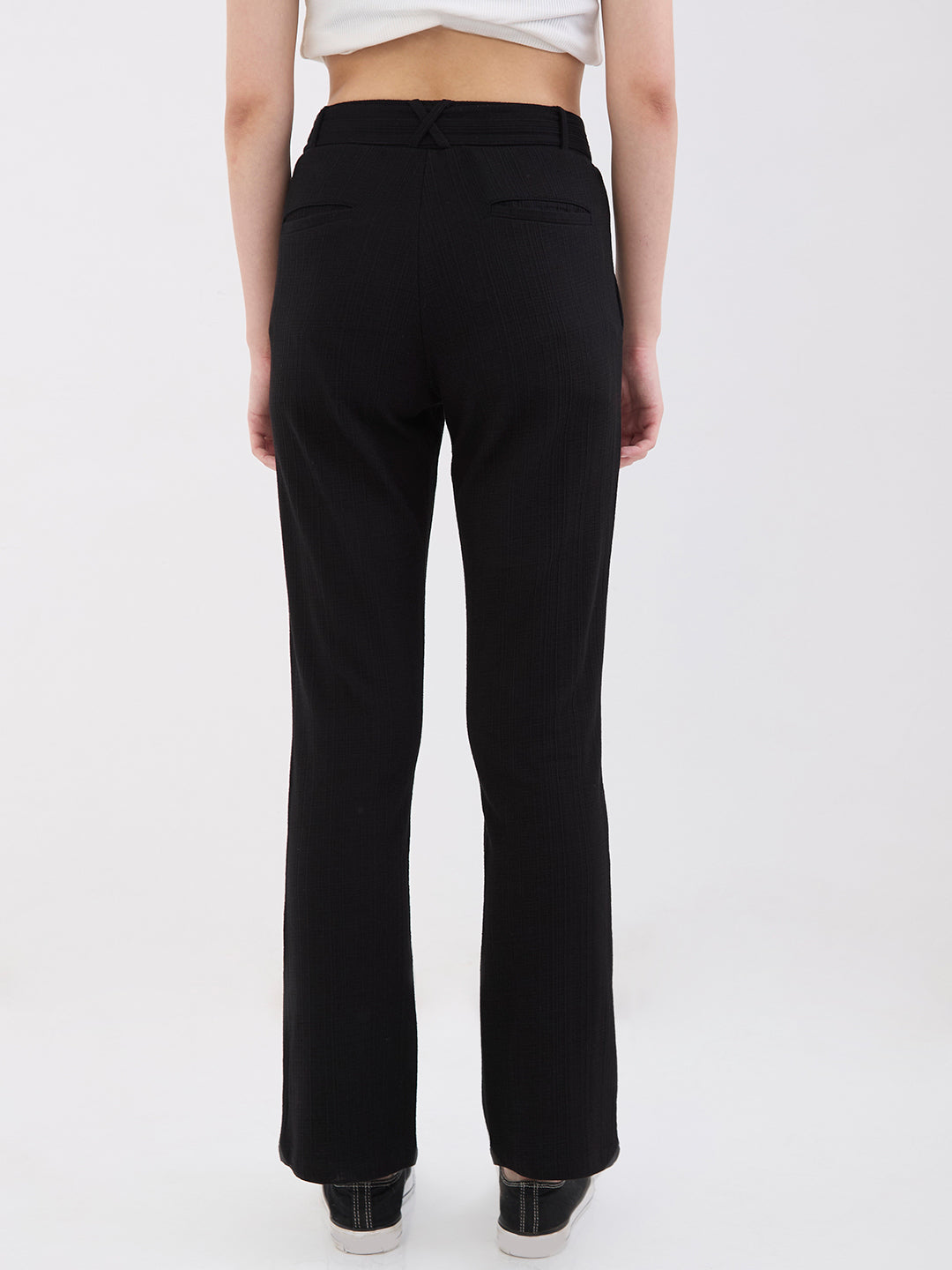 Spykar Black High Rise Boot Cut Fit Casual Knit Track Pants For Women