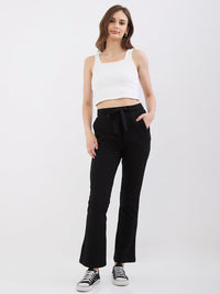 Women Trackpant Boot Cut Fit Black High Rise