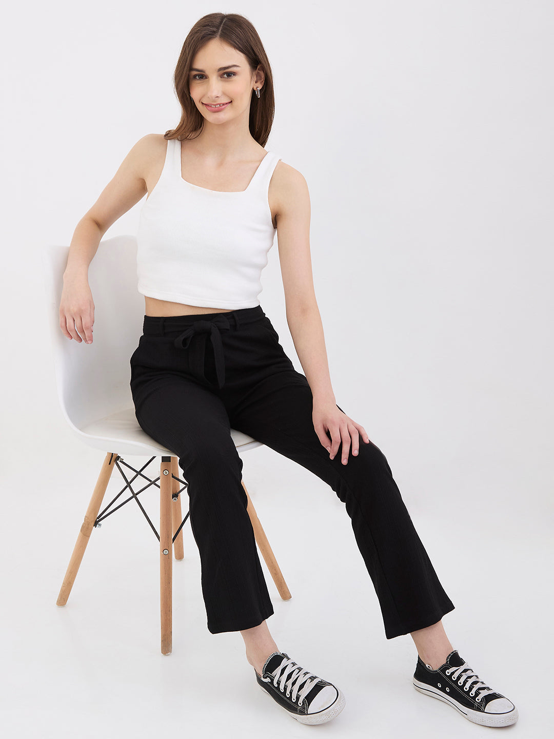 Spykar Black High Rise Boot Cut Fit Casual Knit Track Pants For Women