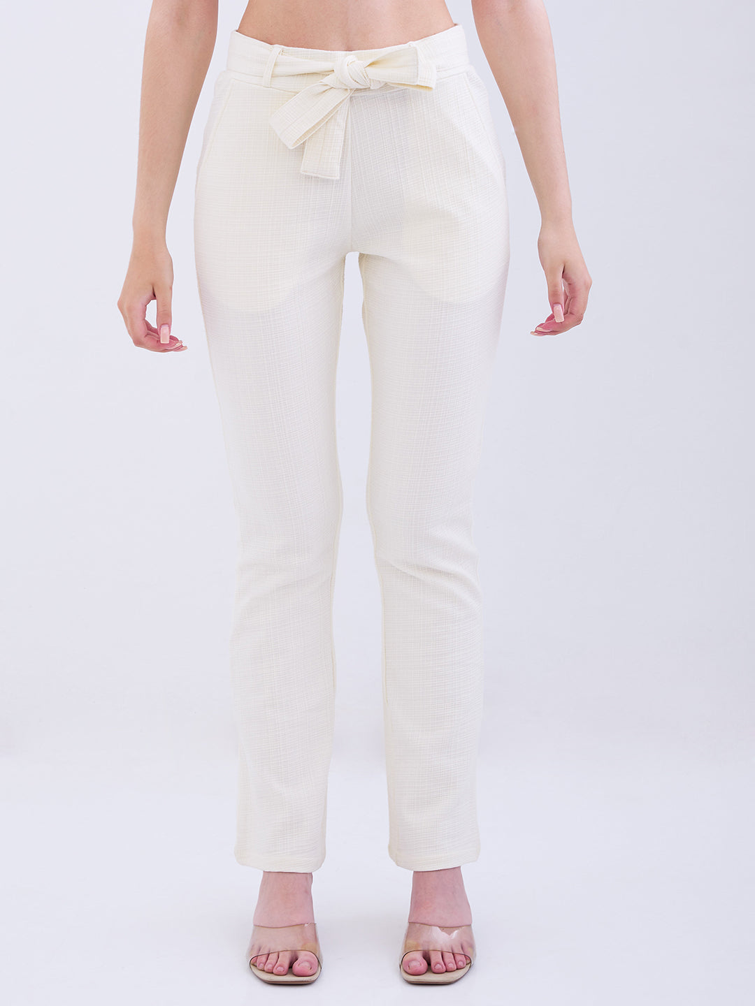 Spykar New Off White High Rise Boot Cut Fit Casual Knit Track Pants For Women