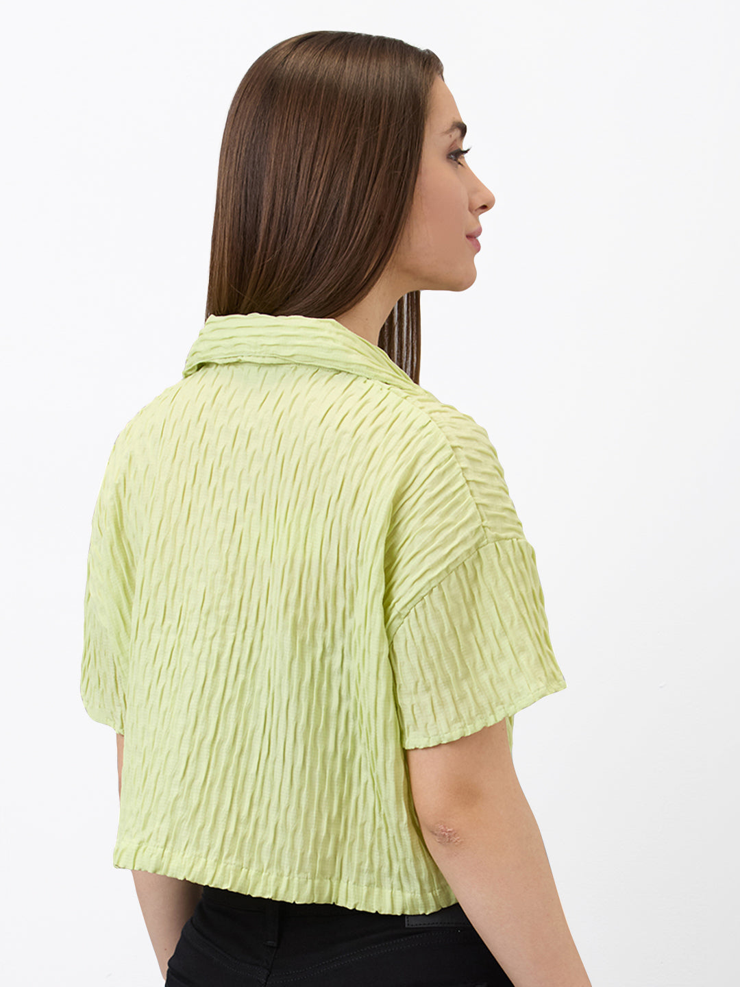 Spykar Green Boxy Fit Solid Half Sleeve Shirt For Women