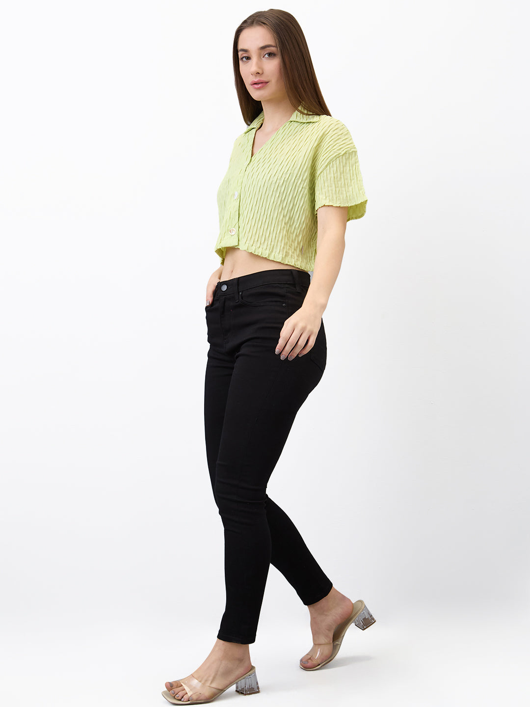 Spykar Green Boxy Fit Solid Half Sleeve Shirt For Women