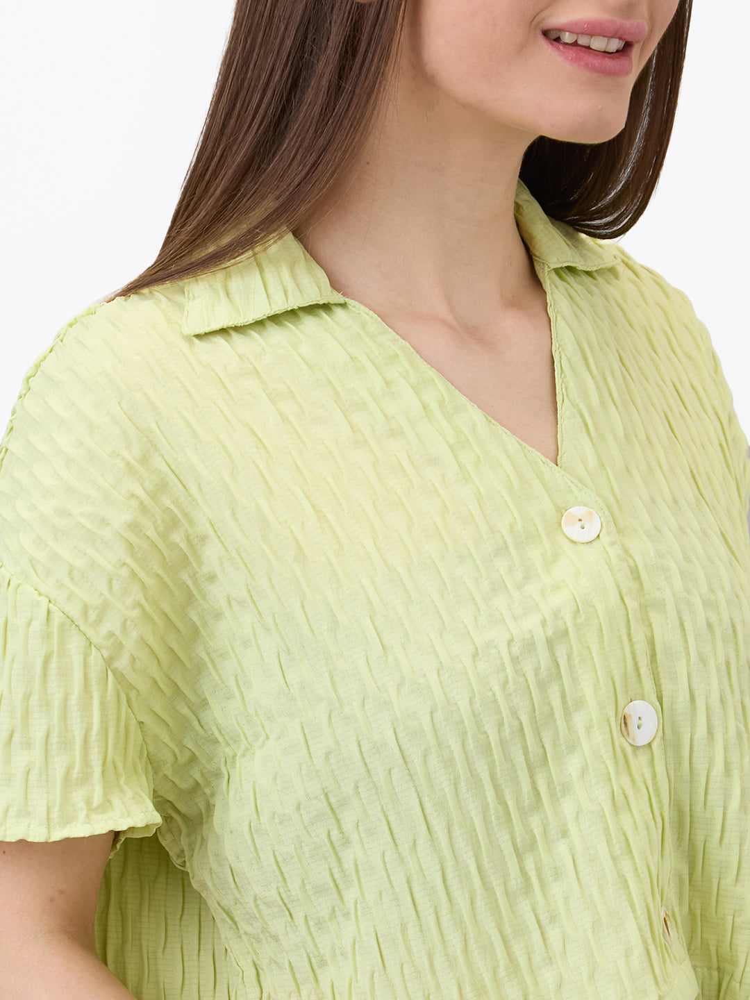 Spykar Green Boxy Fit Solid Half Sleeve Shirt For Women