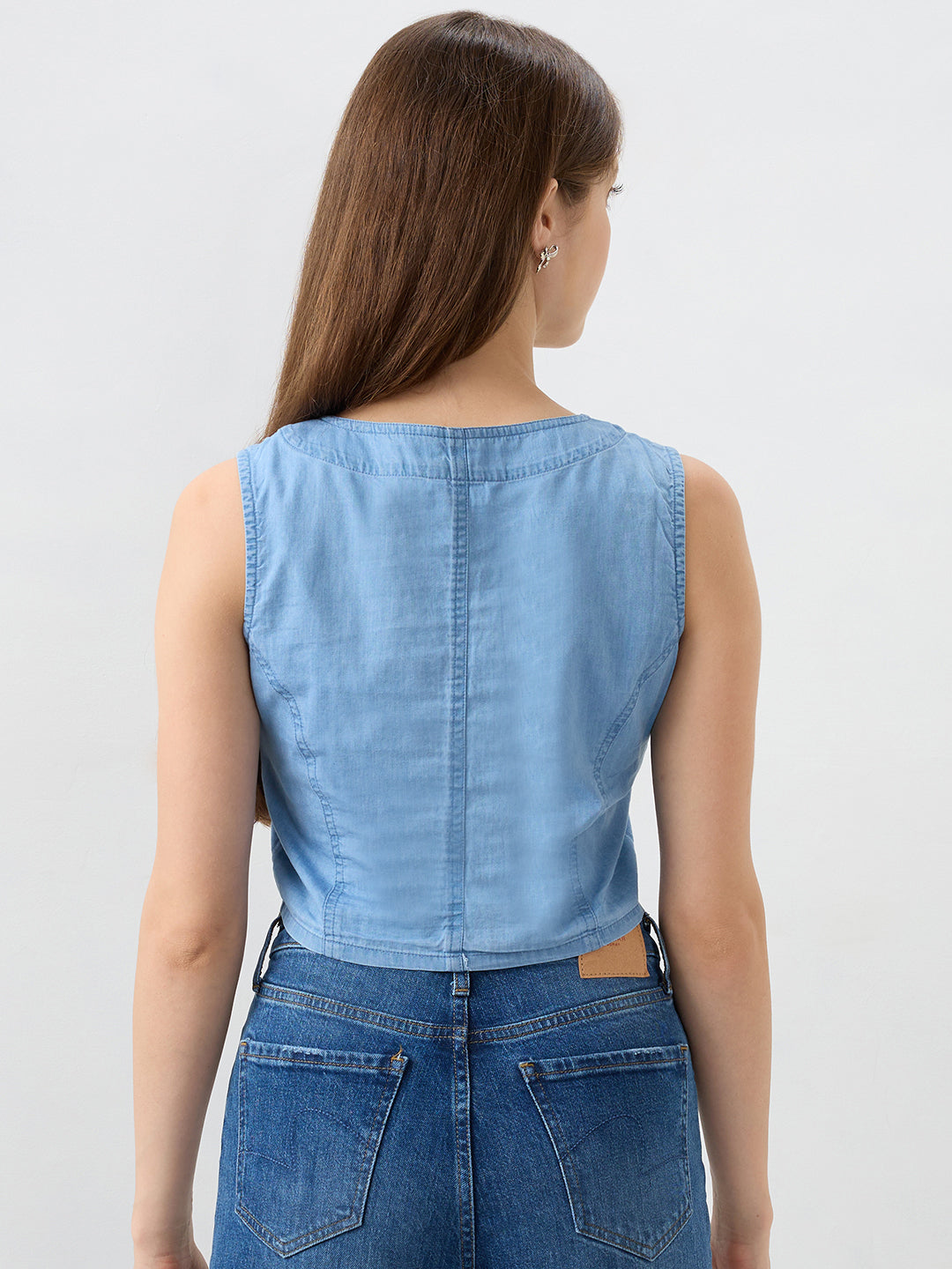 Spykar Mid Blue Regular Fit Shirts For Women