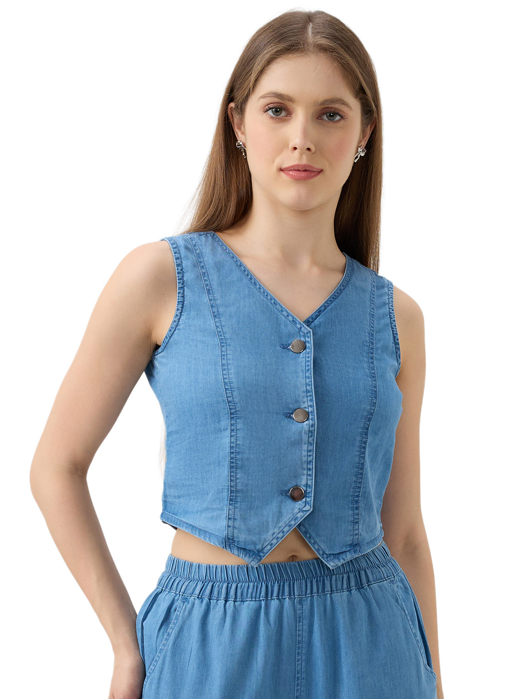 Spykar Mid Blue Regular Fit Shirts For Women