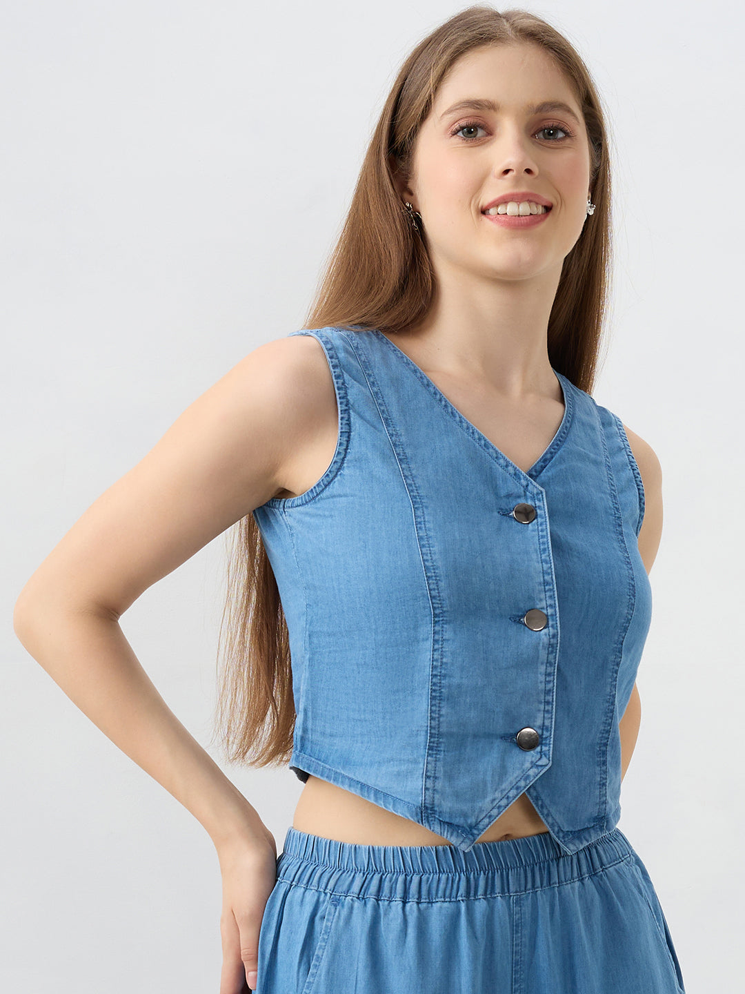 Spykar Mid Blue Regular Fit Shirts For Women