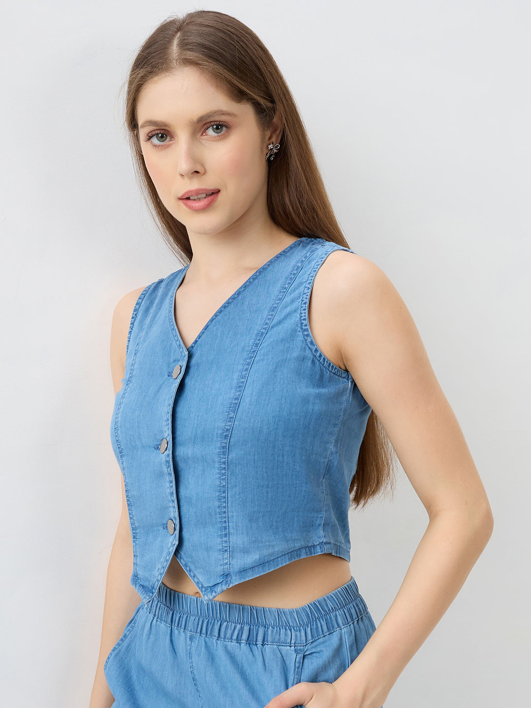 Spykar Mid Blue Regular Fit Shirts For Women