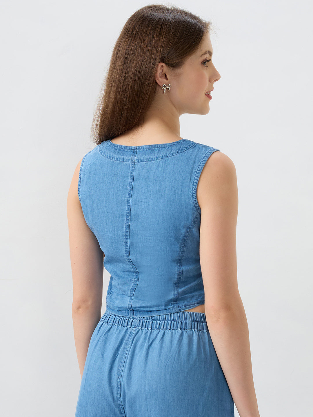 Spykar Mid Blue Regular Fit Shirts For Women