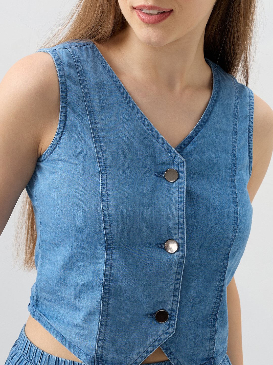 Spykar Mid Blue Regular Fit Shirts For Women