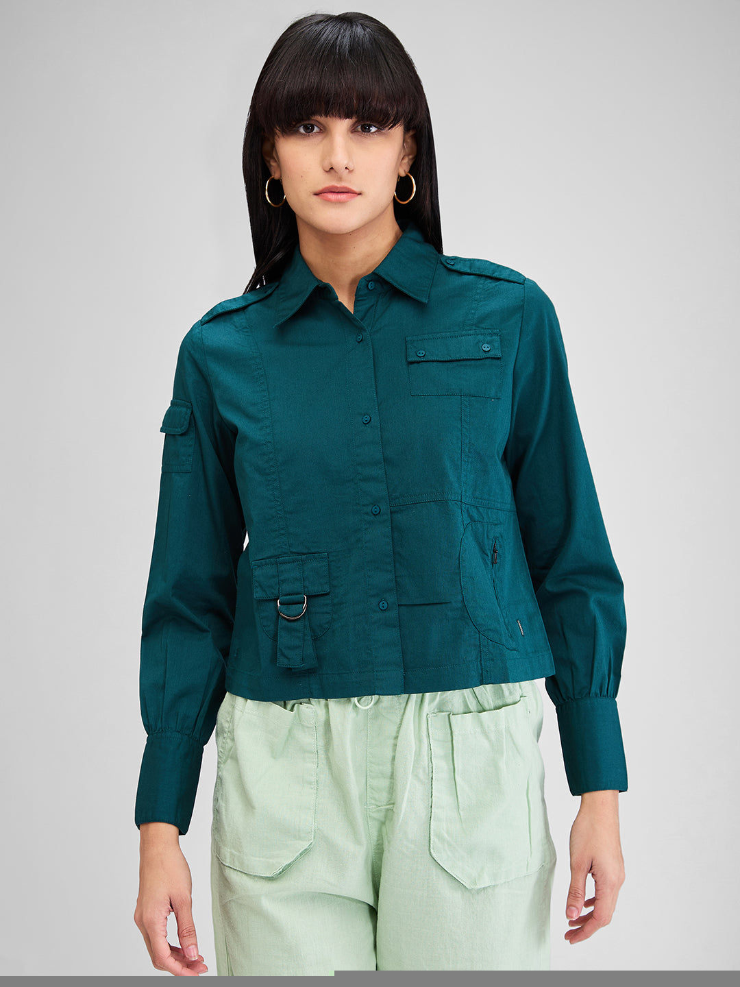 Women Shirt Solid Green Comfort Fit