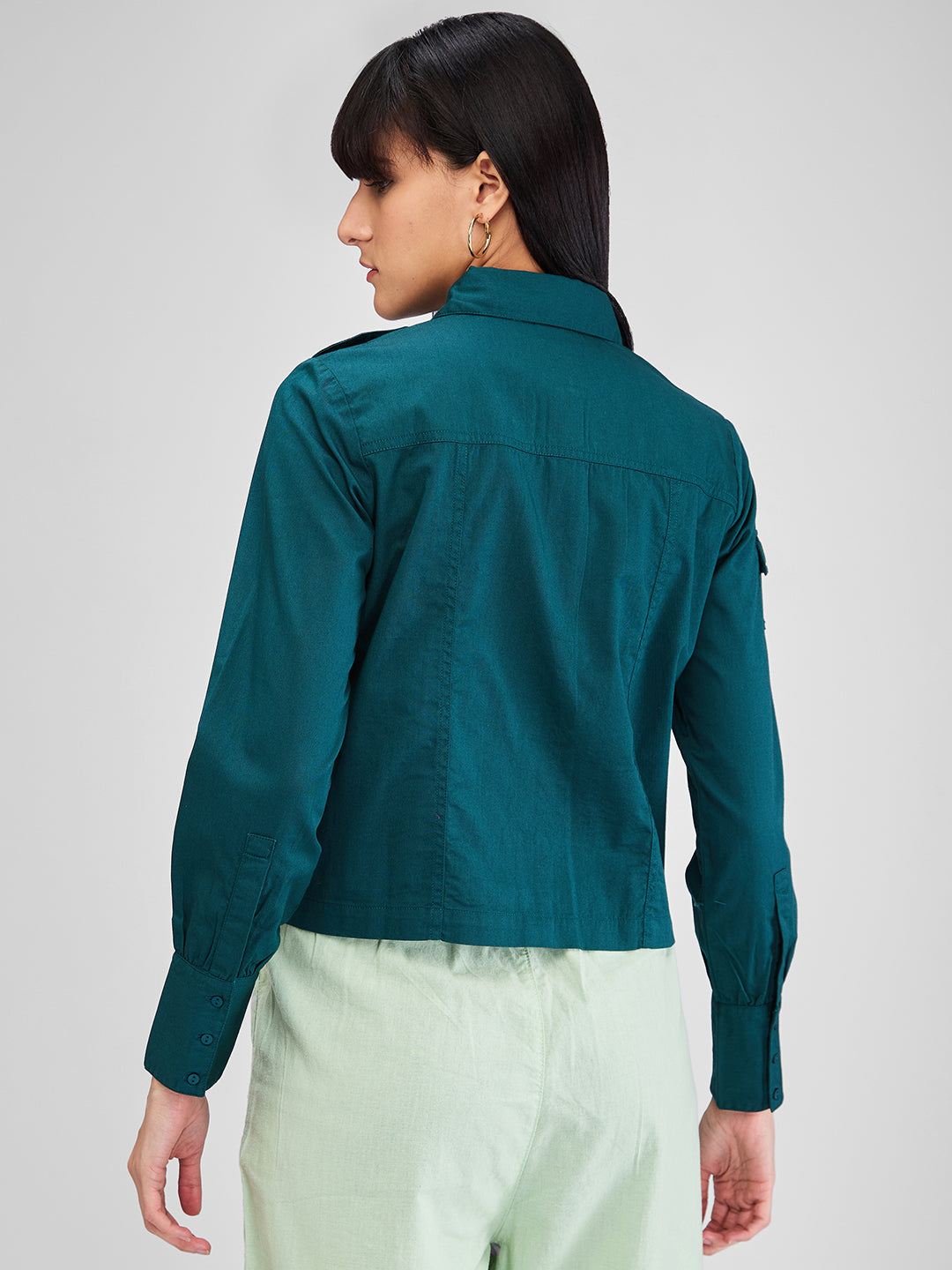 Spykar Malachite Green Comfort Fit Full Sleeves Shirt For Women