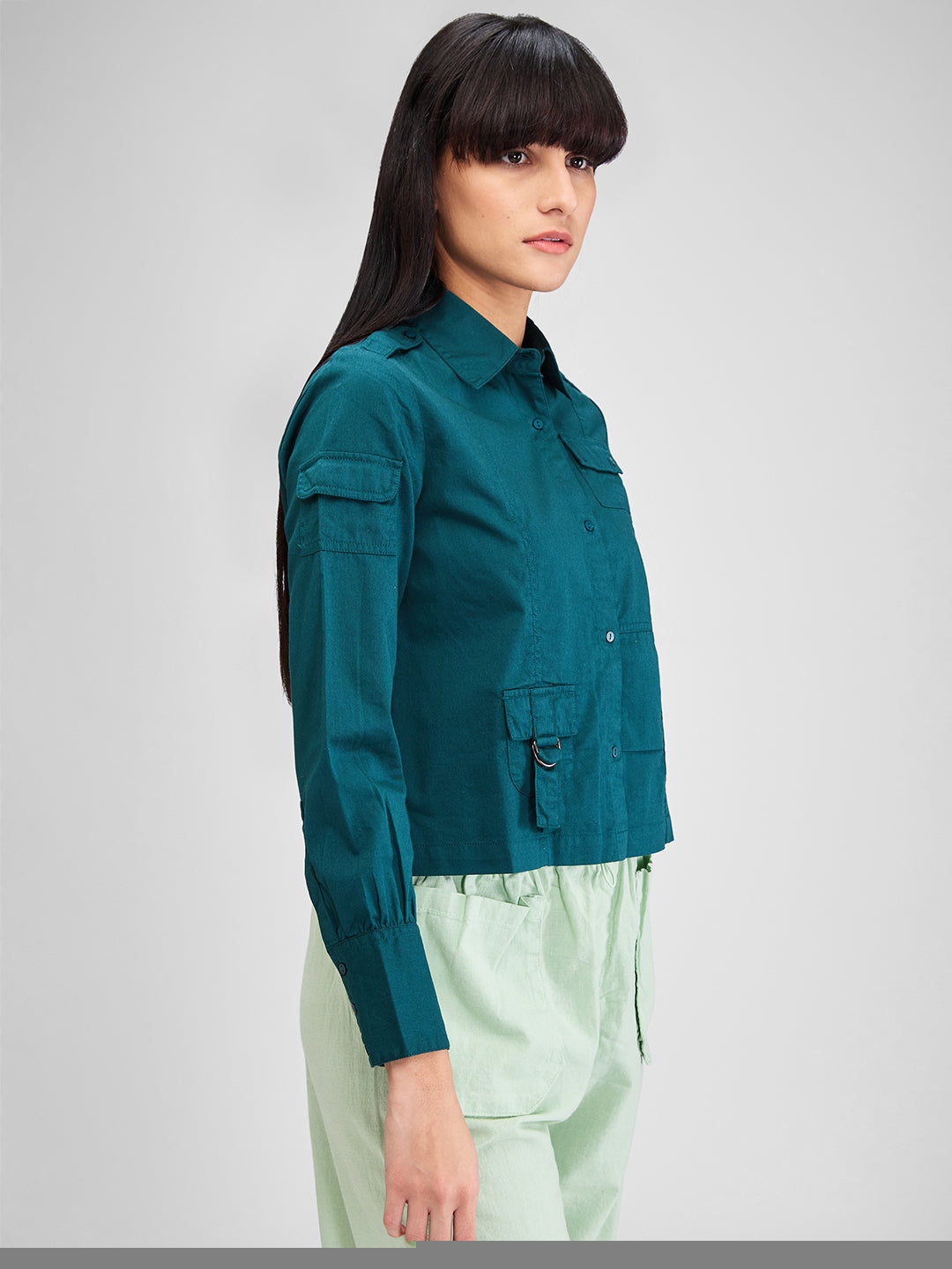 Spykar Malachite Green Comfort Fit Full Sleeves Shirt For Women