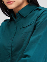 Women Shirt Solid Green Comfort Fit