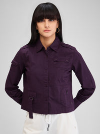Women Shirt Solid Plum Comfort Fit