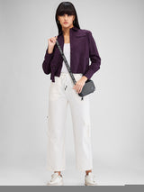 Women Shirt Solid Plum Comfort Fit