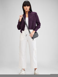 Women Shirt Solid Plum Comfort Fit