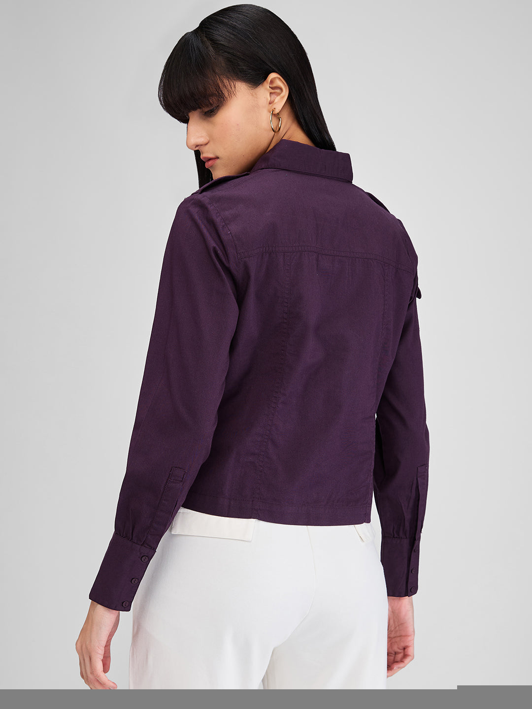 Women Shirt Solid Plum Comfort Fit