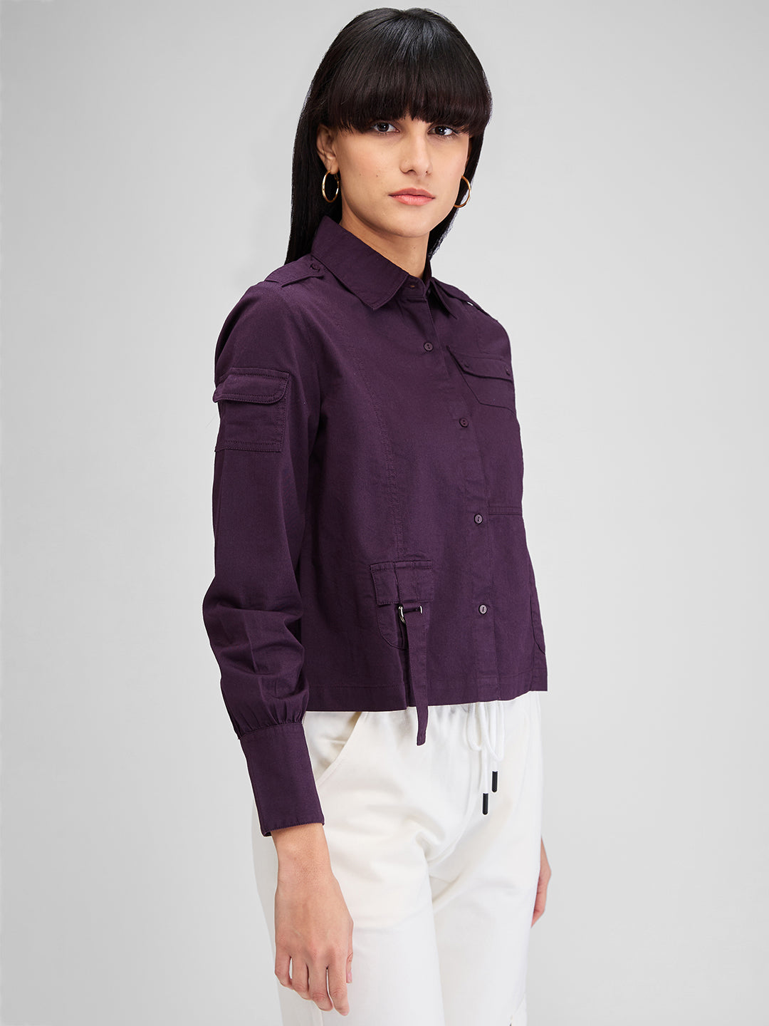 Spykar Midnight Plum Comfort Fit Full Sleeves Shirt For Women