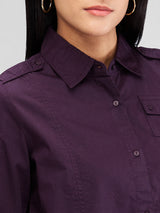 Women Shirt Solid Plum Comfort Fit