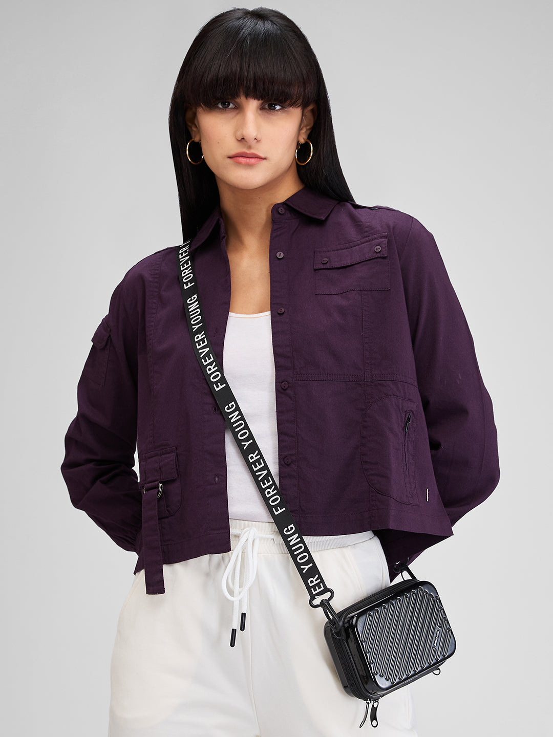 Women Shirt Solid Plum Comfort Fit