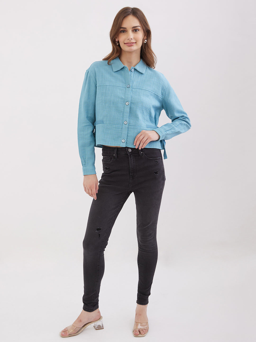 Spykar Retro Blue Regular Fit Casual Tops For Women