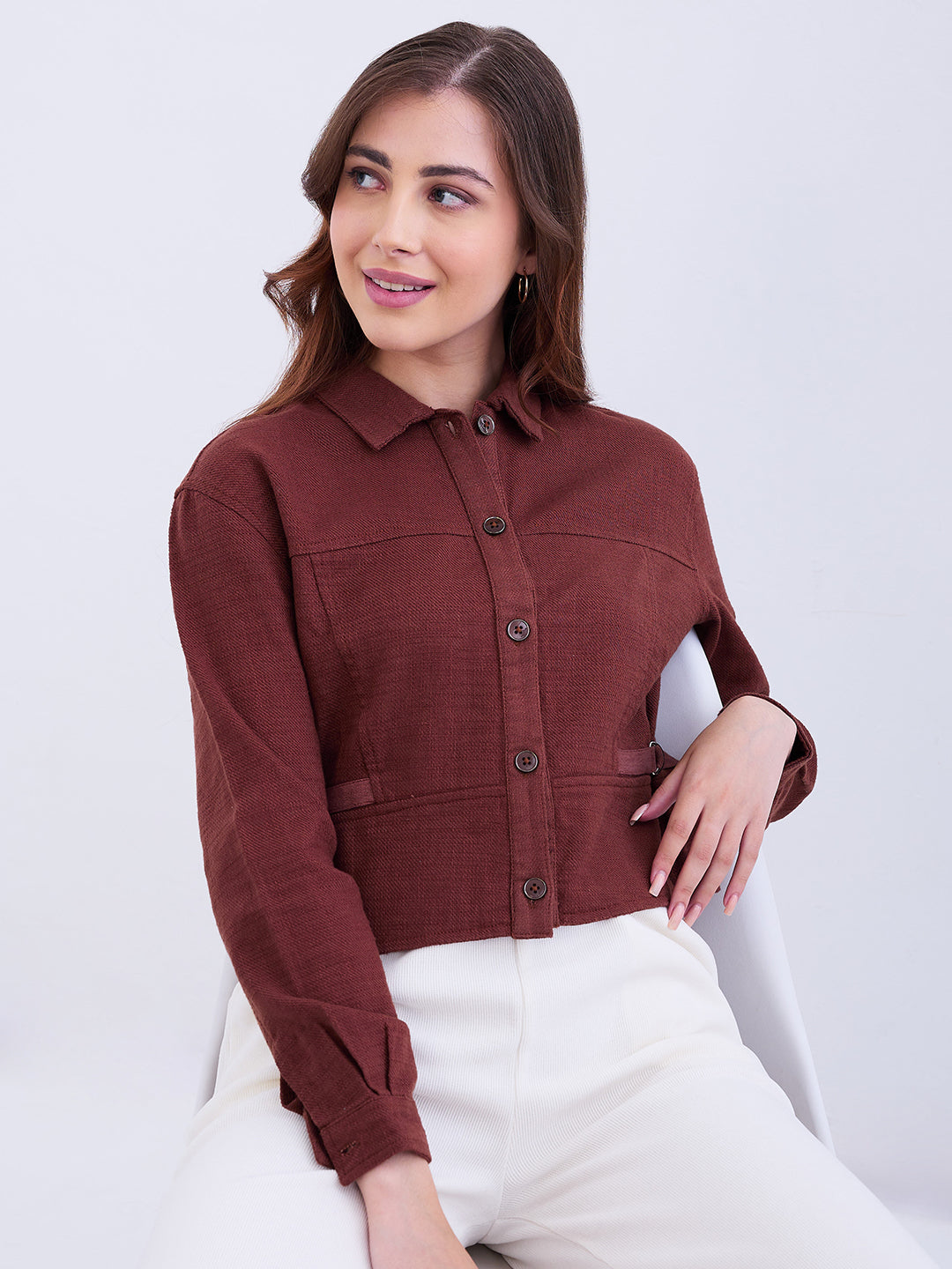 Spykar Sepia Brown Regular Fit Casual Tops For Women