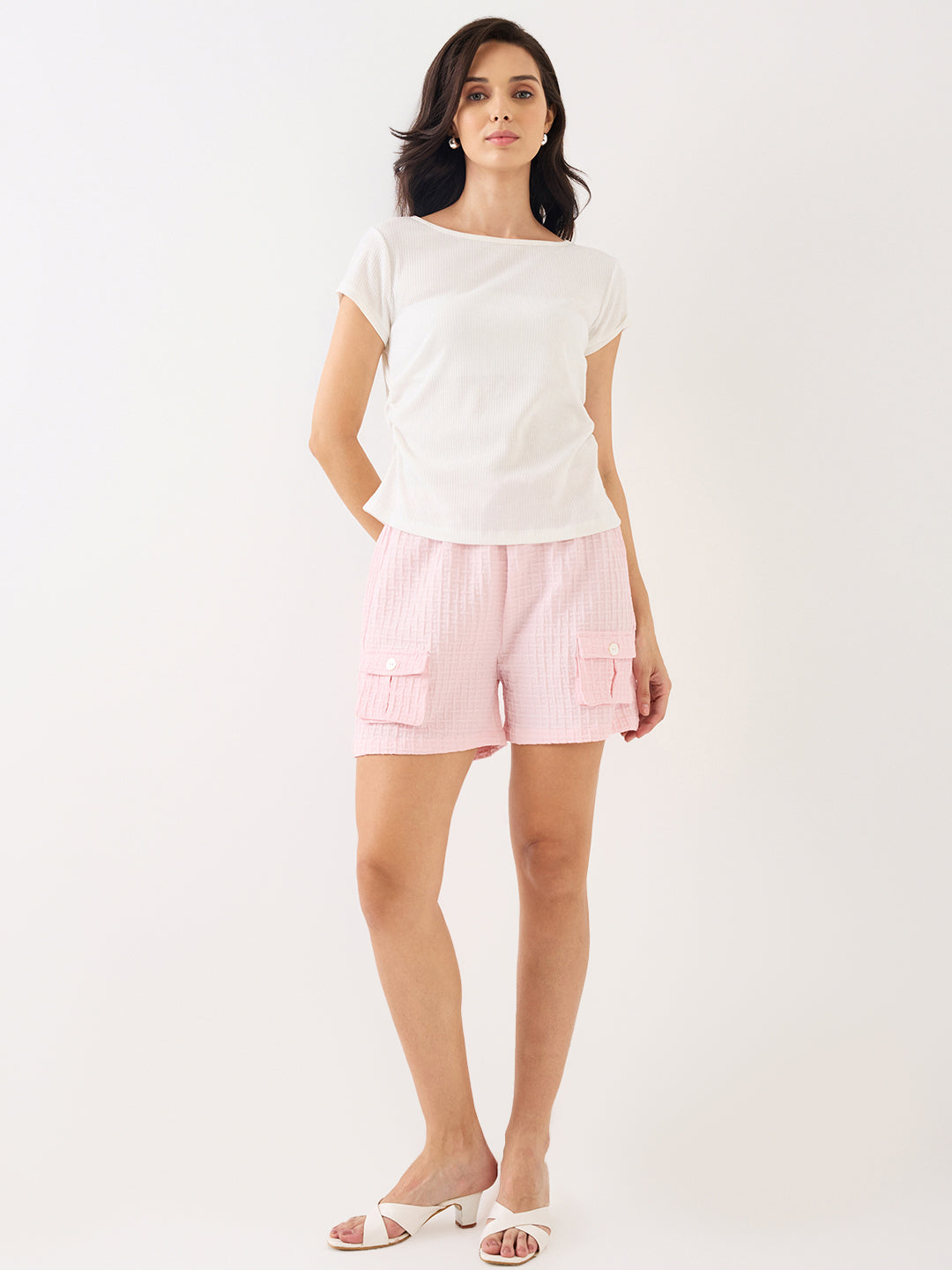 Spykar Pink Mid Rise Relaxed Fit Casual Shorts For Women