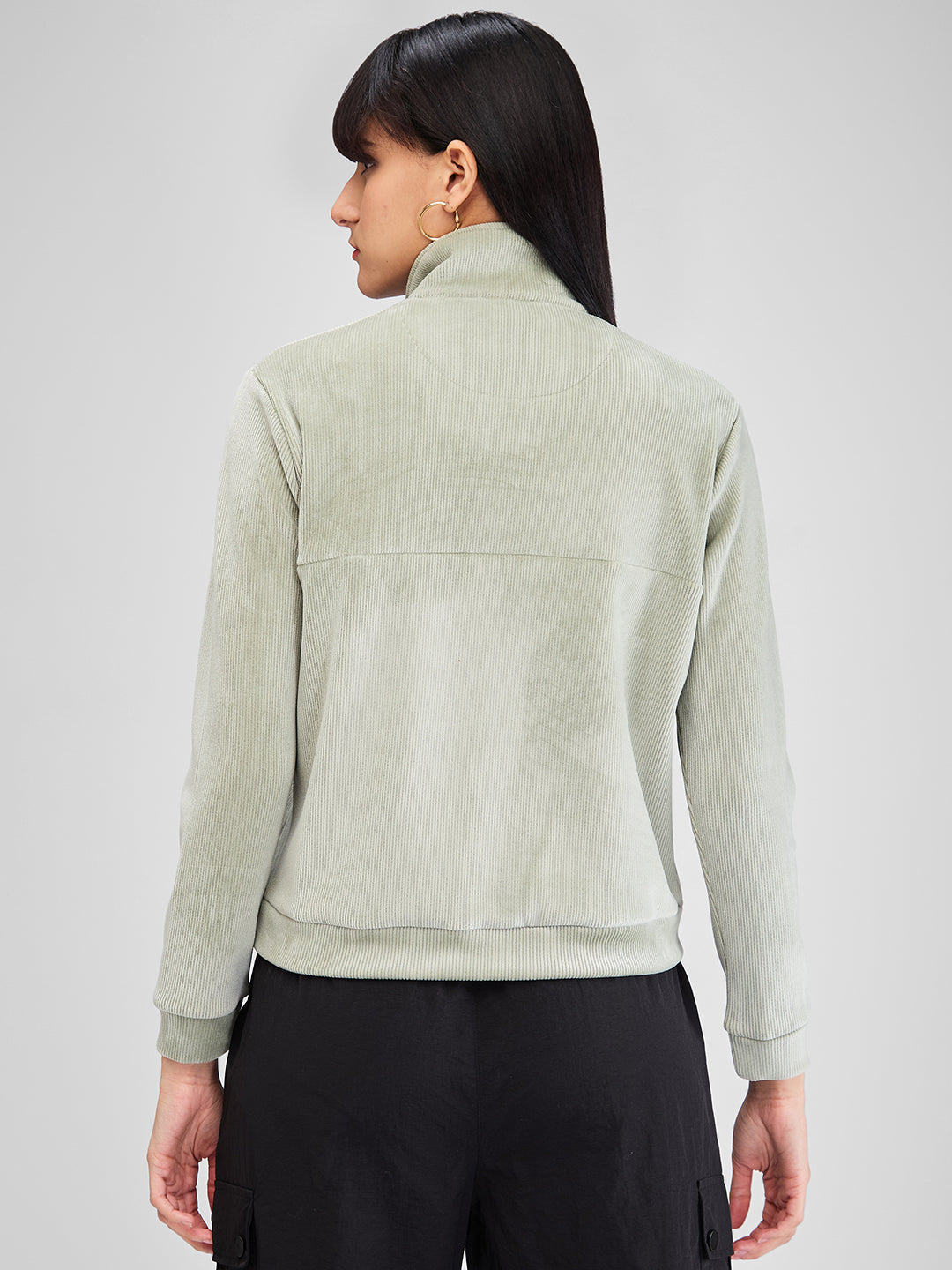 Spykar Green Full Sleeves Regular Fit Solid Sweat Shirts For Women