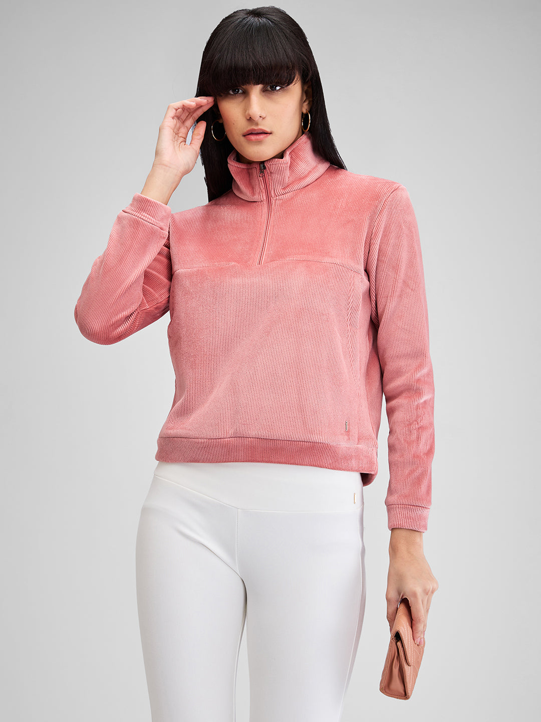 Spykar Red Full Sleeves Regular Fit Solid Sweat Shirts For Women