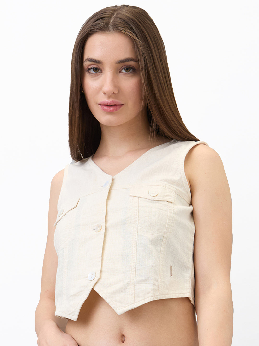 Spykar Beige Slim Fit Solid Top For Women