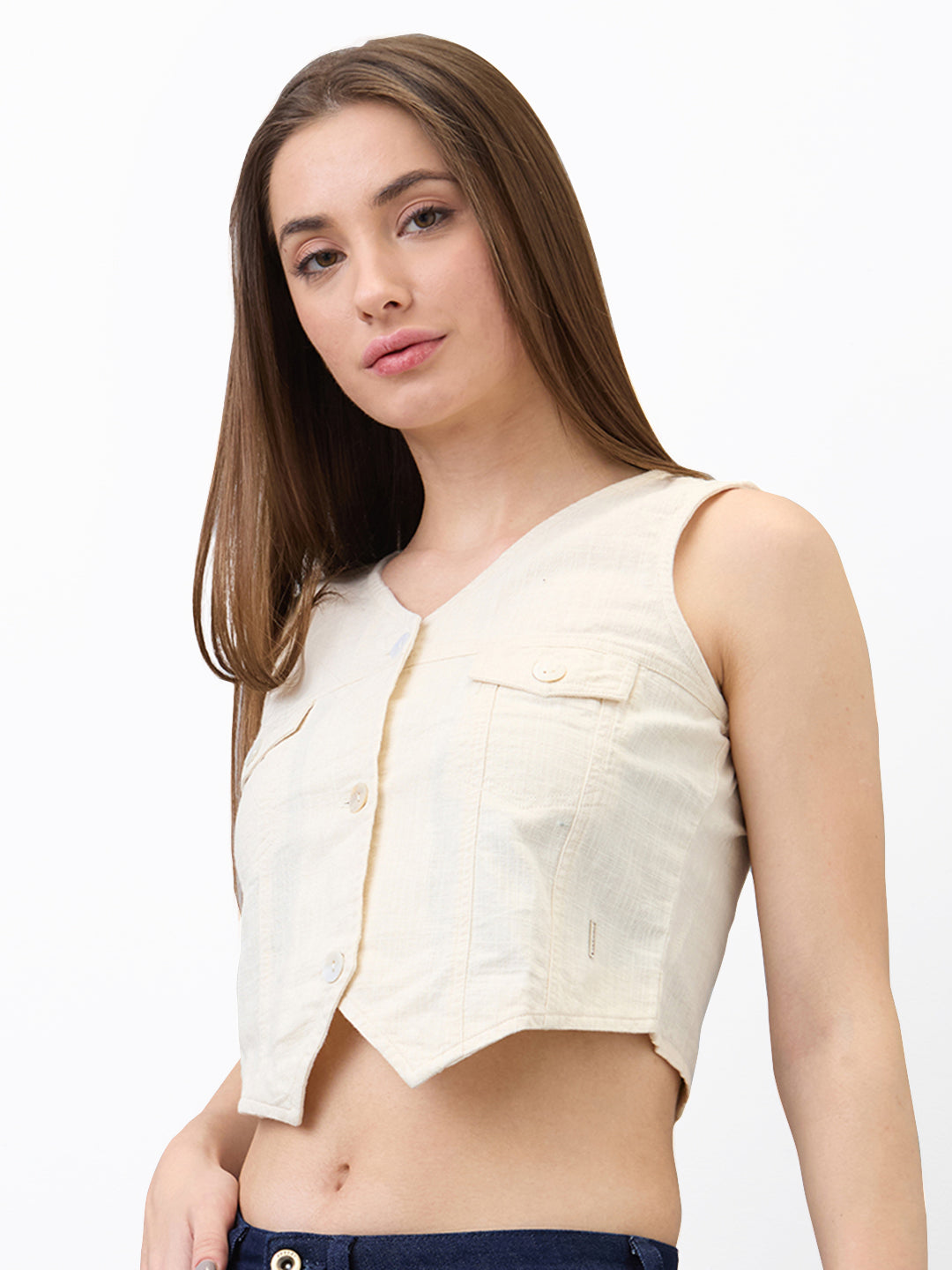 Spykar Beige Slim Fit Solid Top For Women