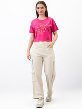 Women Trouser Loose Fit Beige High Rise