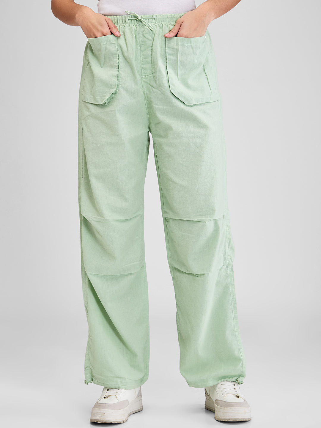 Spykar Green High Rise Baggy Trouser For Women