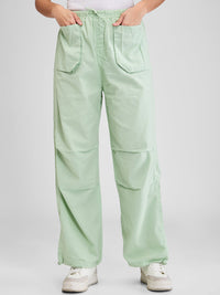 Women Trouser Baggy Fit Green High Rise