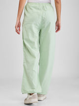 Women Trouser Baggy Fit Green High Rise