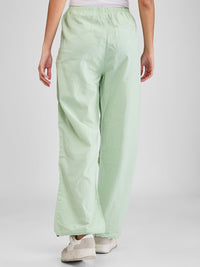Women Trouser Baggy Fit Green High Rise