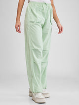 Women Trouser Baggy Fit Green High Rise