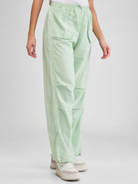 Women Trouser Baggy Fit Green High Rise