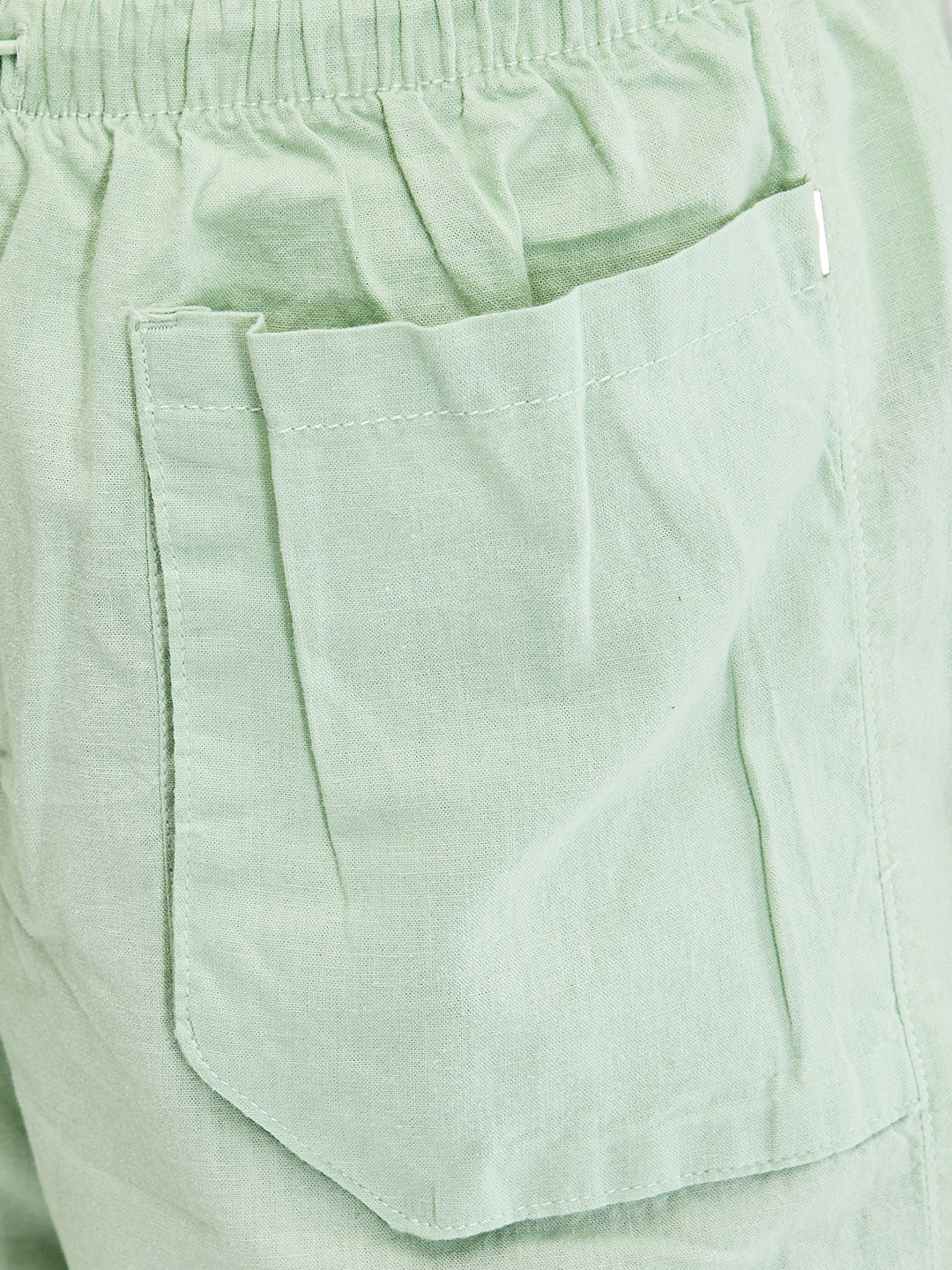 Women Trouser Baggy Fit Green High Rise
