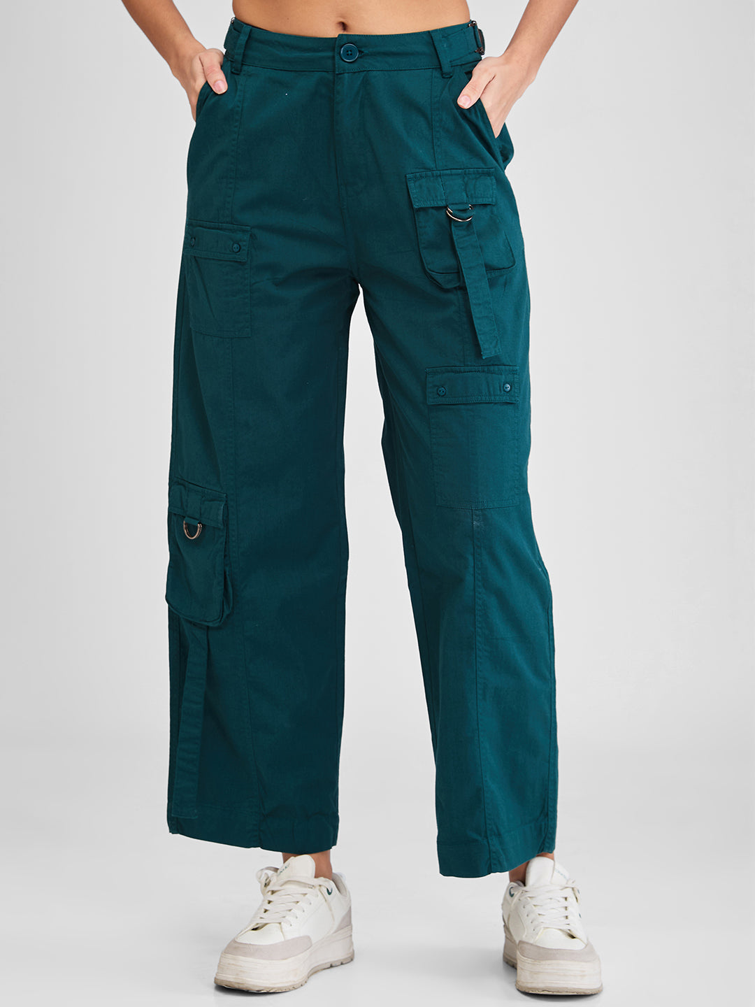 Spykar Green Mid Rise Cargo Fit Trouser For Women