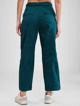 Women Trouser Cargo Fit Green Mid Rise