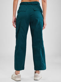 Women Trouser Cargo Fit Green Mid Rise
