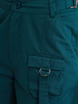 Women Trouser Cargo Fit Green Mid Rise