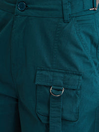 Women Trouser Cargo Fit Green Mid Rise