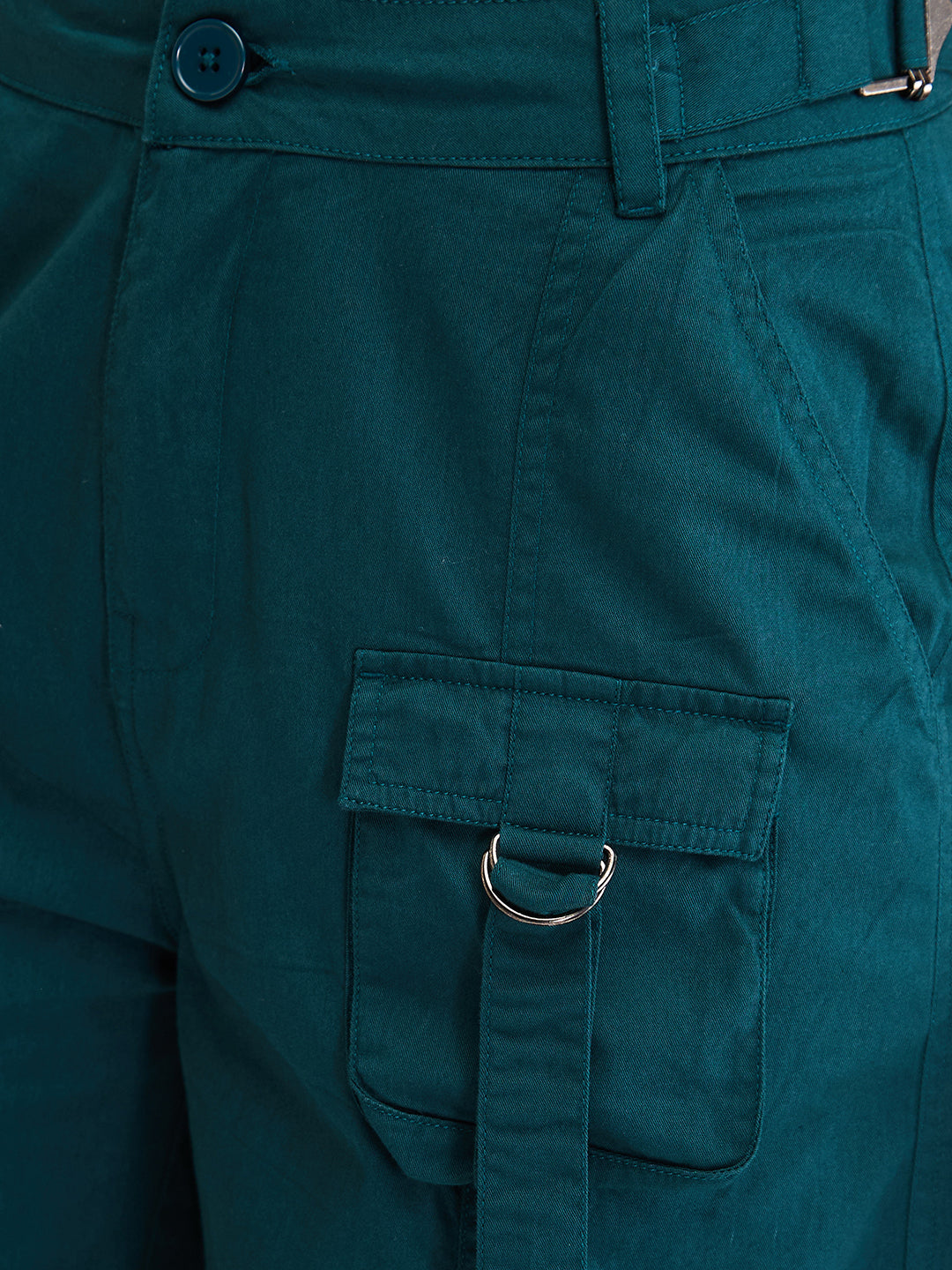 Women Trouser Cargo Fit Green Mid Rise