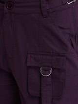 Women Trouser Cargo Fit Red-Violet Mid Rise