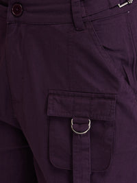 Women Trouser Cargo Fit Red-Violet Mid Rise