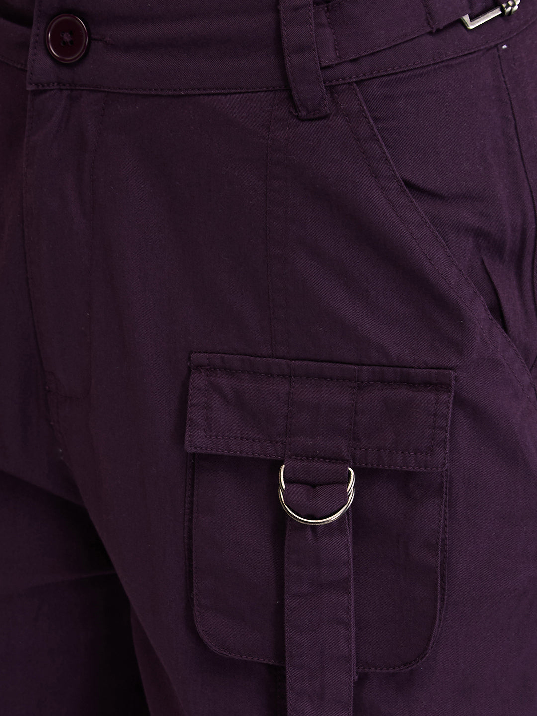Women Trouser Cargo Fit Red-Violet Mid Rise