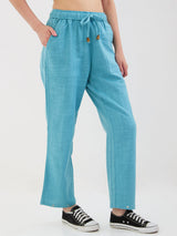 Women Trouser Loose Fit Blue High Rise