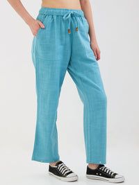 Women Trouser Loose Fit Blue High Rise